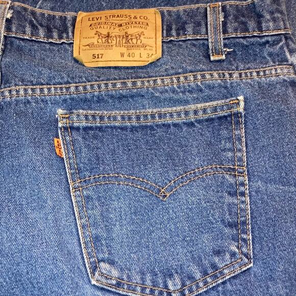 Vintage 90s Orange Tab Levi’s Dark Wash Bootcut 517 Jeans 40x34 - Picture 7 of 15